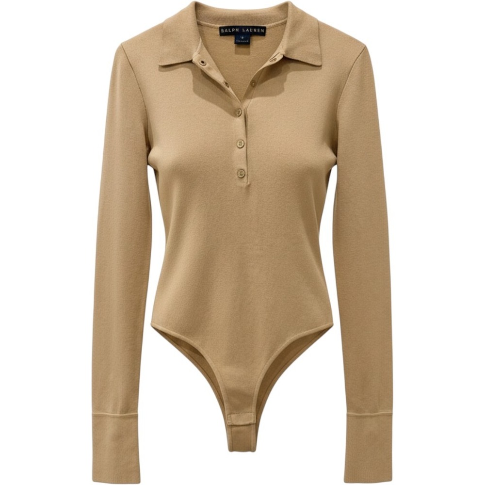 Ralph Lauren Black Label Silk Button Front Bodysuit Long Sleeve M Quiet Luxury